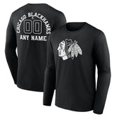 Chicago Blackhawks Personalized Name & Number Monochrome Long Sleeve T-Shirt - Black | US 201281452