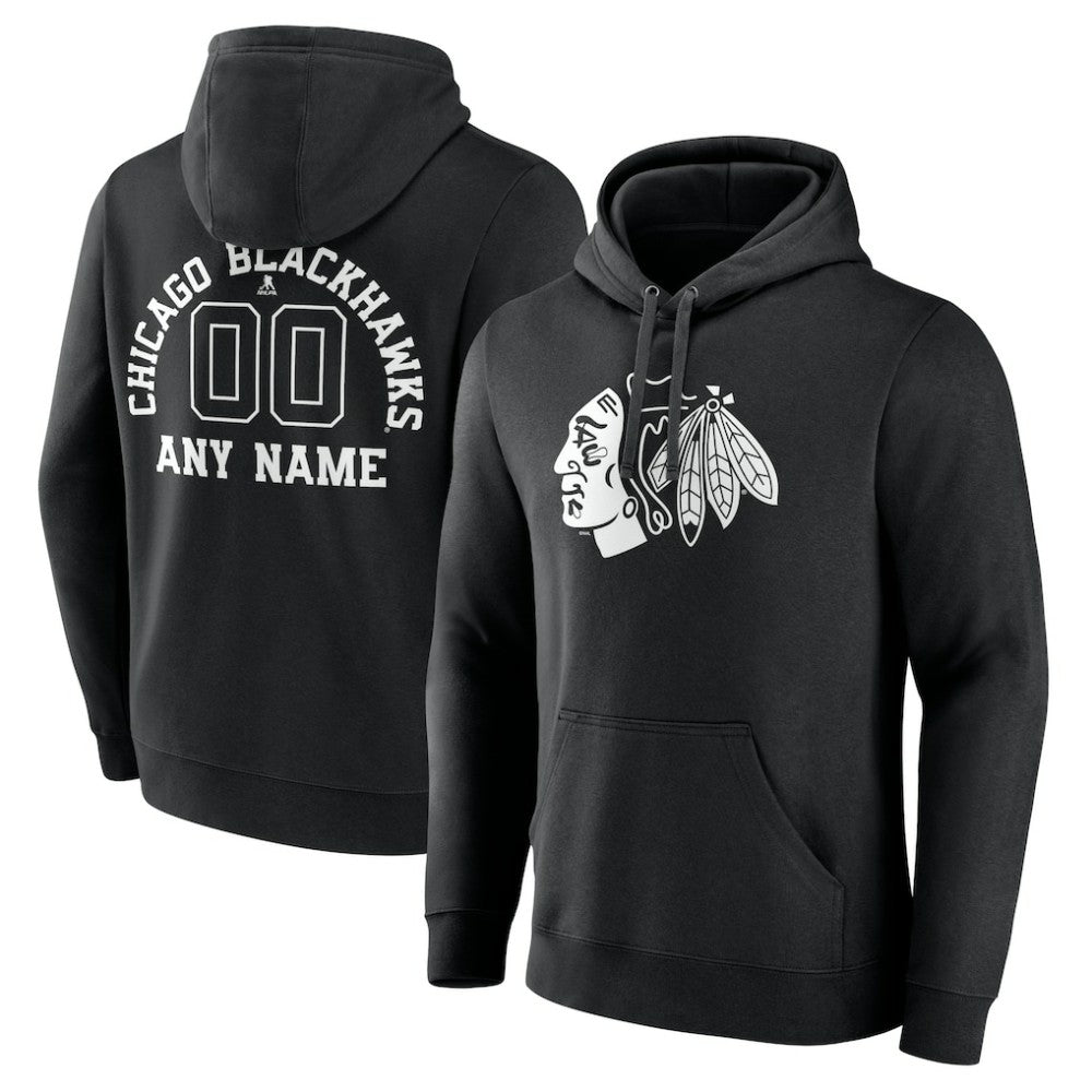 Chicago Blackhawks Personalized Name & Number Monochrome Pullover Hoodie - Black | US 201281453