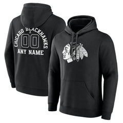 Chicago Blackhawks Personalized Name & Number Monochrome Pullover Hoodie - Black | US 201281453