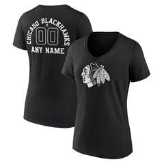 Chicago Blackhawks Women's Personalized Name & Number Monochrome V-Neck T-Shirt - Black | US 201281457