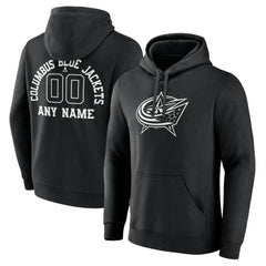Columbus Blue Jackets Personalized Name & Number Monochrome Pullover Hoodie - Black | US 201281465