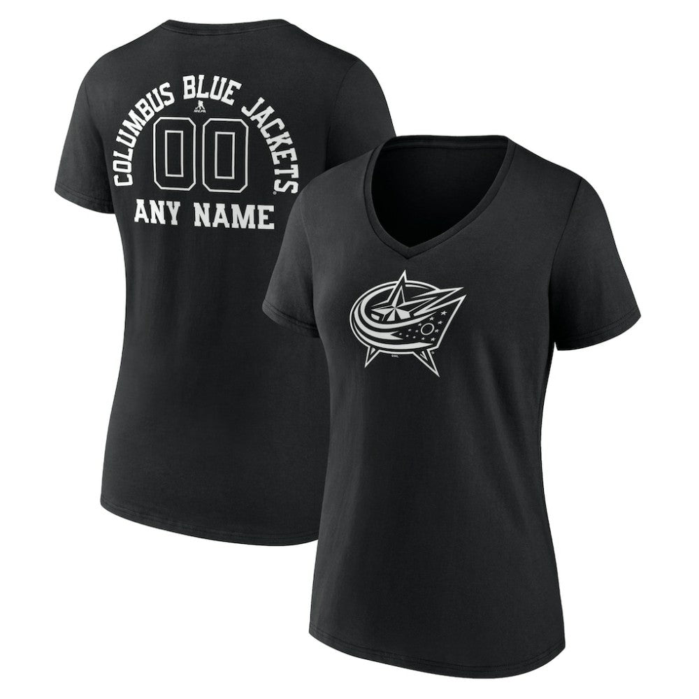 Columbus Blue Jackets Women's Personalized Name & Number Monochrome V-Neck T-Shirt - Black | US 201281469