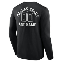 Dallas Stars Personalized Name & Number Monochrome Long Sleeve T-Shirt - Black | US 201281470