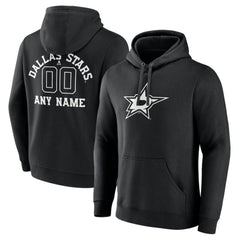 Dallas Stars Personalized Name & Number Monochrome Pullover Hoodie - Black | US 201281471
