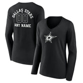 Dallas Stars Women's Personalized Name & Number Monochrome Long Sleeve V-Neck T-Shirt - Black | US 201281473