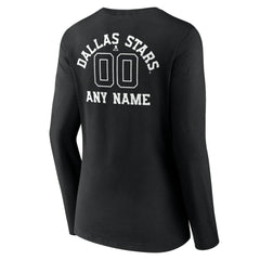 Dallas Stars Women's Personalized Name & Number Monochrome Long Sleeve V-Neck T-Shirt - Black | US 201281473