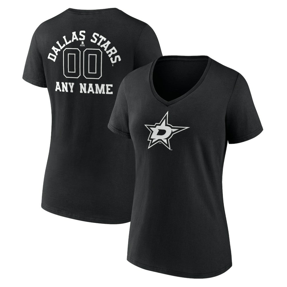 Dallas Stars Women's Personalized Name & Number Monochrome V-Neck T-Shirt - Black | US 201281475