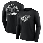 Detroit Red Wings Personalized Name & Number Monochrome Long Sleeve T-Shirt - Black | US 201281476