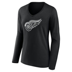 Detroit Red Wings Women's Personalized Name & Number Monochrome Long Sleeve V-Neck T-Shirt - Black | US 201281479