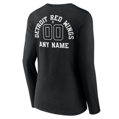 Detroit Red Wings Women's Personalized Name & Number Monochrome Long Sleeve V-Neck T-Shirt - Black | US 201281479