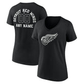 Detroit Red Wings Women's Personalized Name & Number Monochrome V-Neck T-Shirt - Black | US 201281481