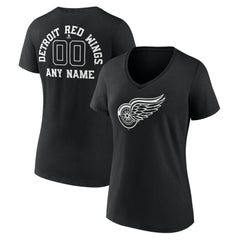Detroit Red Wings Women's Personalized Name & Number Monochrome V-Neck T-Shirt - Black | US 201281481