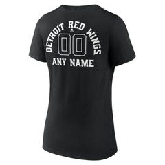 Detroit Red Wings Women's Personalized Name & Number Monochrome V-Neck T-Shirt - Black | US 201281481