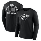 Minnesota Wild Personalized Name & Number Monochrome Long Sleeve T-Shirt - Black | US 201281500