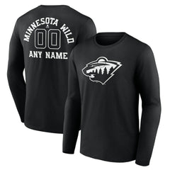 Minnesota Wild Personalized Name & Number Monochrome Long Sleeve T-Shirt - Black | US 201281500