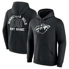 Minnesota Wild Personalized Name & Number Monochrome Pullover Hoodie - Black | US 201281501