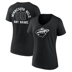 Minnesota Wild Women's Personalized Name & Number Monochrome V-Neck T-Shirt - Black | US 201281505