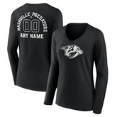 Nashville Predators Women's Personalized Name & Number Monochrome Long Sleeve V-Neck T-Shirt - Black | US 201281515