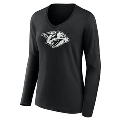 Nashville Predators Women's Personalized Name & Number Monochrome Long Sleeve V-Neck T-Shirt - Black | US 201281515