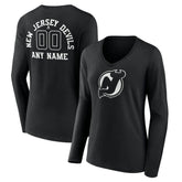 New Jersey Devils Women's Personalized Name & Number Monochrome Long Sleeve V-Neck T-Shirt - Black | US 201281521