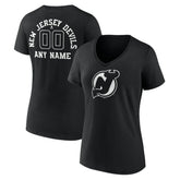New Jersey Devils Women's Personalized Name & Number Monochrome V-Neck T-Shirt - Black | US 201281523
