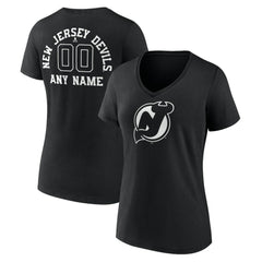 New Jersey Devils Women's Personalized Name & Number Monochrome V-Neck T-Shirt - Black | US 201281523