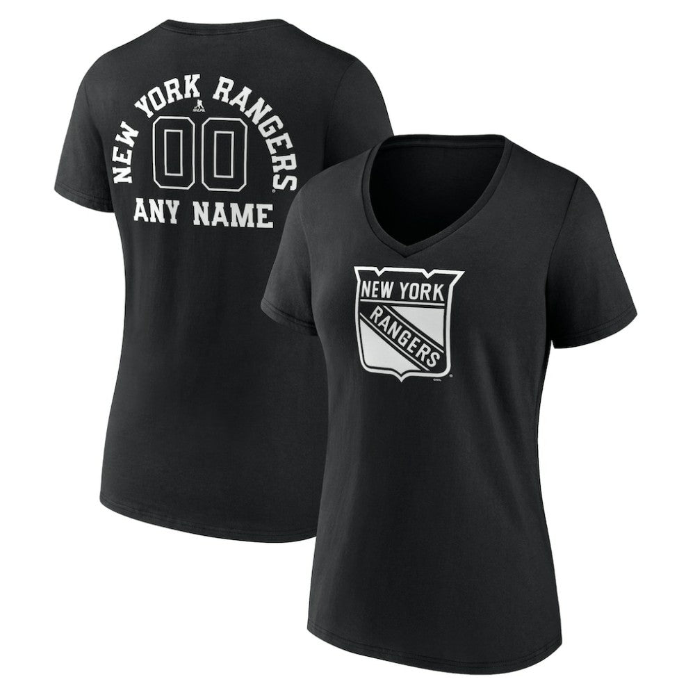 New York Rangers Women's Personalized Name & Number Monochrome V-Neck T-Shirt - Black | US 201281535