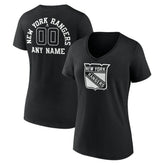 New York Rangers Women's Personalized Name & Number Monochrome V-Neck T-Shirt - Black | US 201281535