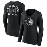 Ottawa Senators Women's Personalized Name & Number Monochrome Long Sleeve V-Neck T-Shirt - Black | US 201281539