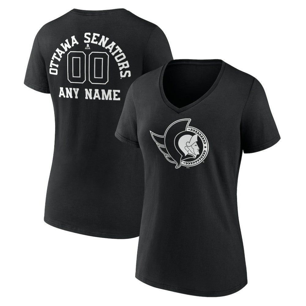 Ottawa Senators Women's Personalized Name & Number Monochrome V-Neck T-Shirt - Black | US 201281541
