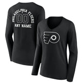 Philadelphia Flyers Women's Personalized Name & Number Monochrome Long Sleeve V-Neck T-Shirt - Black | US 201281545