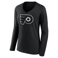 Philadelphia Flyers Women's Personalized Name & Number Monochrome Long Sleeve V-Neck T-Shirt - Black | US 201281545