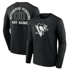 Pittsburgh Penguins Personalized Name & Number Monochrome Long Sleeve T-Shirt - Black | US 201281548