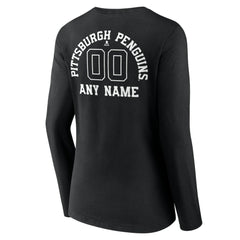 Pittsburgh Penguins Women's Personalized Name & Number Monochrome Long Sleeve V-Neck T-Shirt - Black | US 201281551
