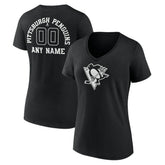 Pittsburgh Penguins Women's Personalized Name & Number Monochrome V-Neck T-Shirt - Black | US 201281553