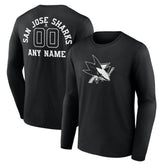 San Jose Sharks Personalized Name & Number Monochrome Long Sleeve T-Shirt - Black | US 201281554