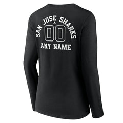 San Jose Sharks Women's Personalized Name & Number Monochrome Long Sleeve V-Neck T-Shirt - Black | US 201281557