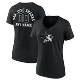 San Jose Sharks Women's Personalized Name & Number Monochrome V-Neck T-Shirt - Black | US 201281559