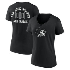 San Jose Sharks Women's Personalized Name & Number Monochrome V-Neck T-Shirt - Black | US 201281559