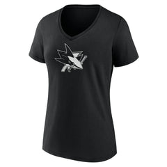 San Jose Sharks Women's Personalized Name & Number Monochrome V-Neck T-Shirt - Black | US 201281559