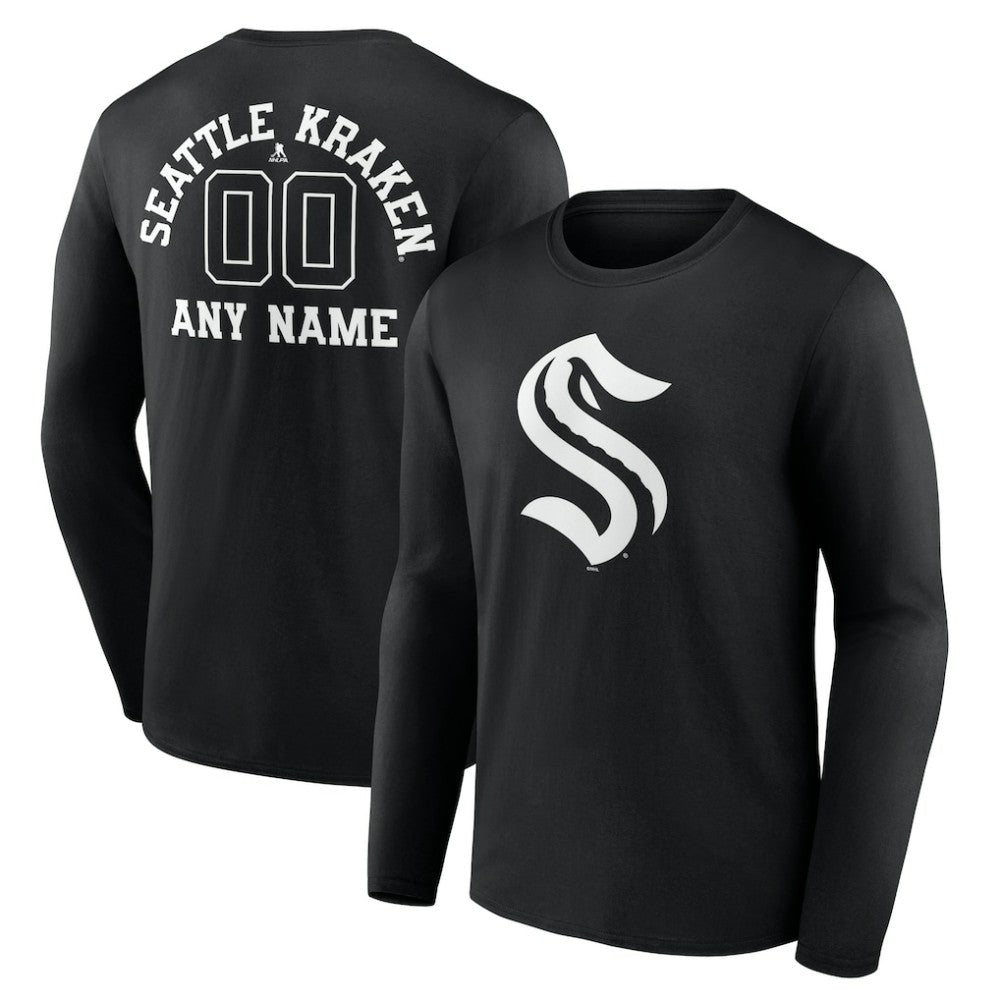 Seattle Kraken Personalized Name & Number Monochrome Long Sleeve T-Shirt - Black | US 201281560