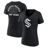 Seattle Kraken Women's Personalized Name & Number Monochrome V-Neck T-Shirt - Black | US 201281565