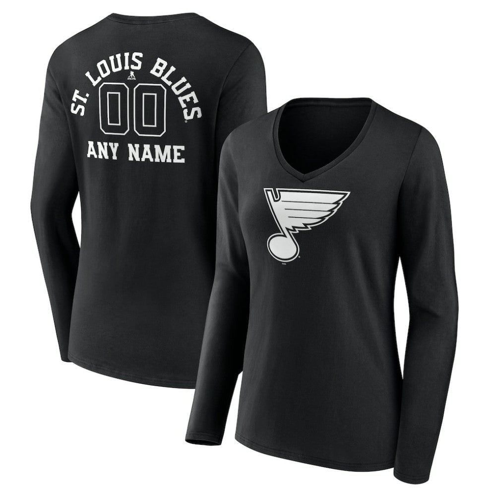 St. Louis Blues Women's Personalized Name & Number Monochrome Long Sleeve V-Neck T-Shirt - Black | US 201281569