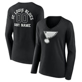 St. Louis Blues Women's Personalized Name & Number Monochrome Long Sleeve V-Neck T-Shirt - Black | US 201281569