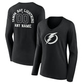 Tampa Bay Lightning Women's Personalized Name & Number Monochrome Long Sleeve V-Neck T-Shirt - Black | US 201281575