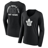 Toronto Maple Leafs Women's Personalized Name & Number Monochrome Long Sleeve V-Neck T-Shirt - Black | US 201281581