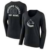 Vancouver Canucks Women's Personalized Name & Number Monochrome Long Sleeve V-Neck T-Shirt - Black | US 201281587