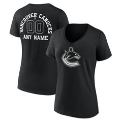 Vancouver Canucks Women's Personalized Name & Number Monochrome V-Neck T-Shirt - Black | US 201281589