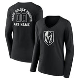 Vegas Golden Knights Women's Personalized Name & Number Monochrome Long Sleeve V-Neck T-Shirt - Black | US 201281593