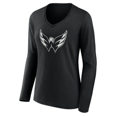 Washington Capitals Women's Personalized Name & Number Monochrome Long Sleeve V-Neck T-Shirt - Black | US 201281599